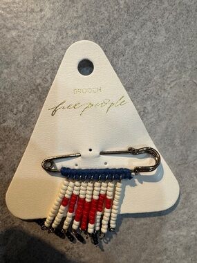 Free People Navy, White & Red Beaded Safety Pin Brooch